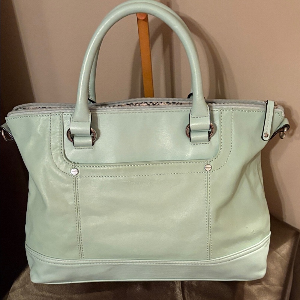 Tignanello Mint Green Leather Tote Bag with Embroidered Strap - Picture 4 of 12